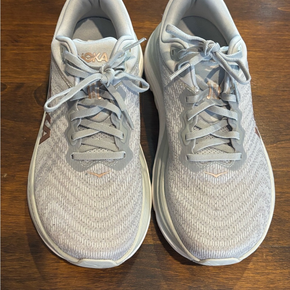 Hoka Gray Athletic Shoes with Mesh Upper and Padded Collar
